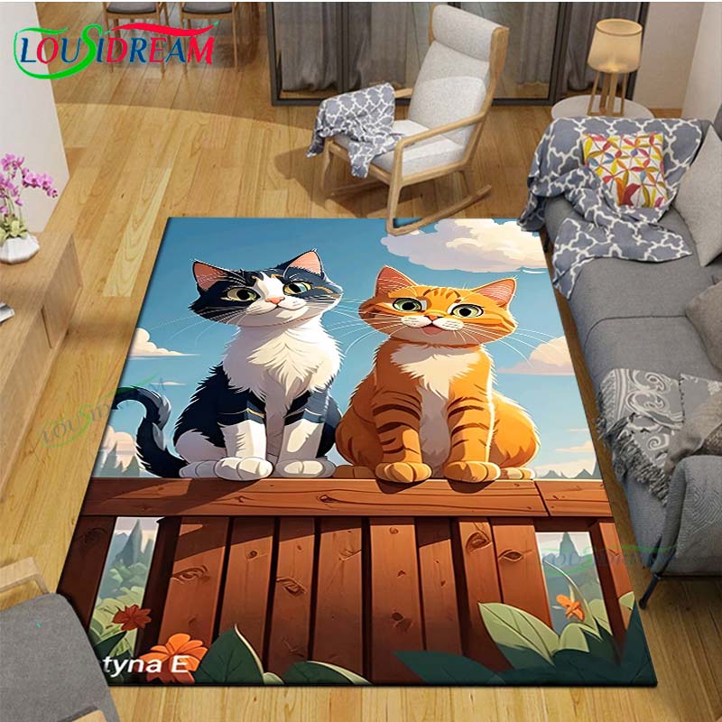 Alfombras Impresas con Gatos Pintura Exquisita Moda 3D Alfombra de Área Antideslizante para Sala de Estar Alfombrillas para Habitación de Niños Esterilla de Yoga Alfombra Grande Decoración