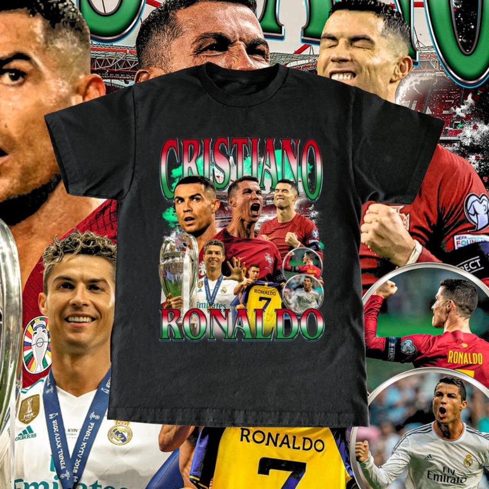 Cristiano Ronaldo Vintage Black & White Portrait Graphic T-Shirt, Unisex Oversized Streetwear, Football Fan Gift