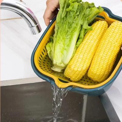 2pcs/Set Double Layer Drain Basket Kitchen Fruit Tray Multifunctional Fruit Vegetable Basin Draining Household Washing Tools