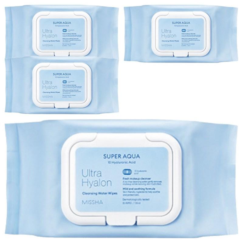 Missha Super Aqua Ultra Hyaluron Cleansing Water Tissues, 30 wipes, 4 pcs