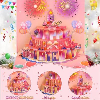 Blowable Music Fireworks 3D Greeting Card Creative Handmade Hollow Paper Carving Gift 3D Birthday Card