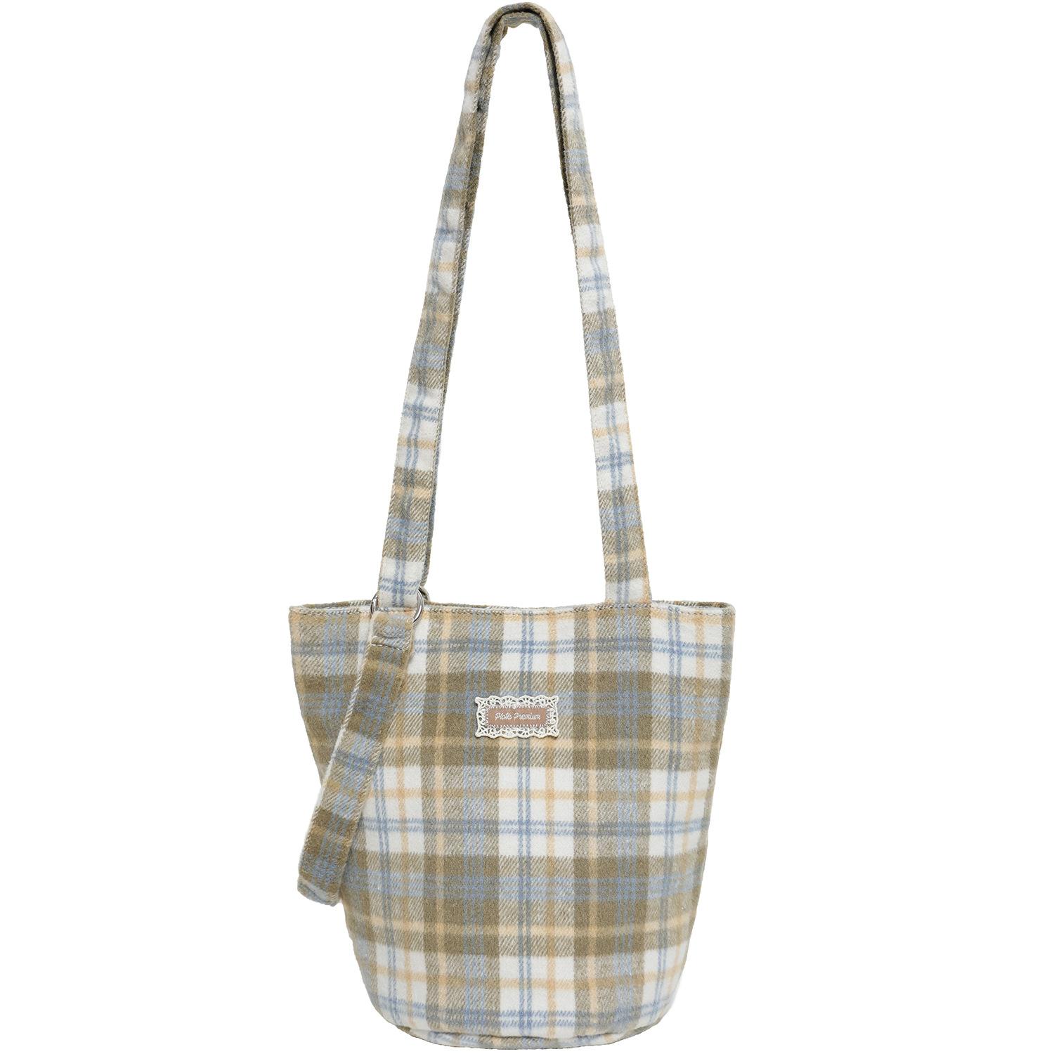 

Сумка-тоут в клетку в стиле ретро на одно плечо с расслабленным и модным стилем для поездок на работу, ручная сумка-ведро бежевый