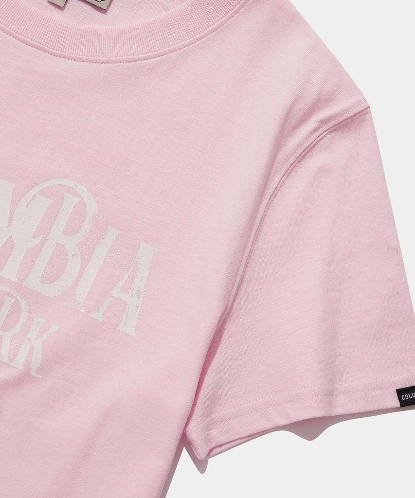 COLUMBIA UNIVERSITY Uni Women Curved Slim-Fit S/S T-Shirts_Light Pink