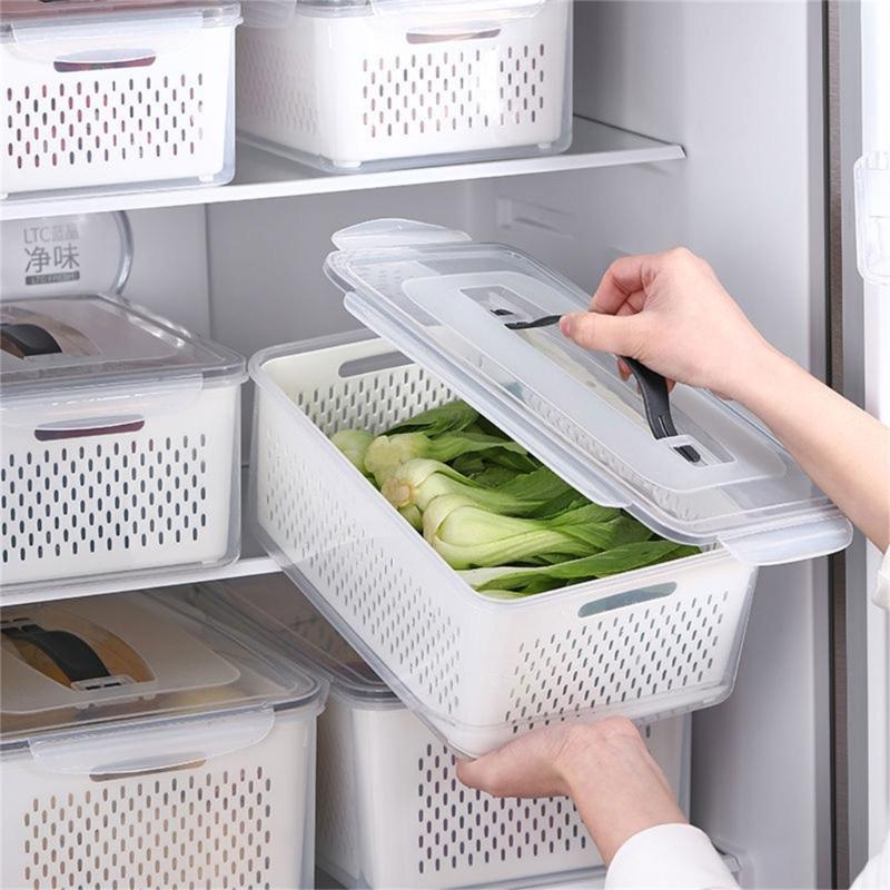 Storage Container for Refrigerator Food Practical Fridge Crisper with Drain Basket Clear and Practical Fruit Organizer