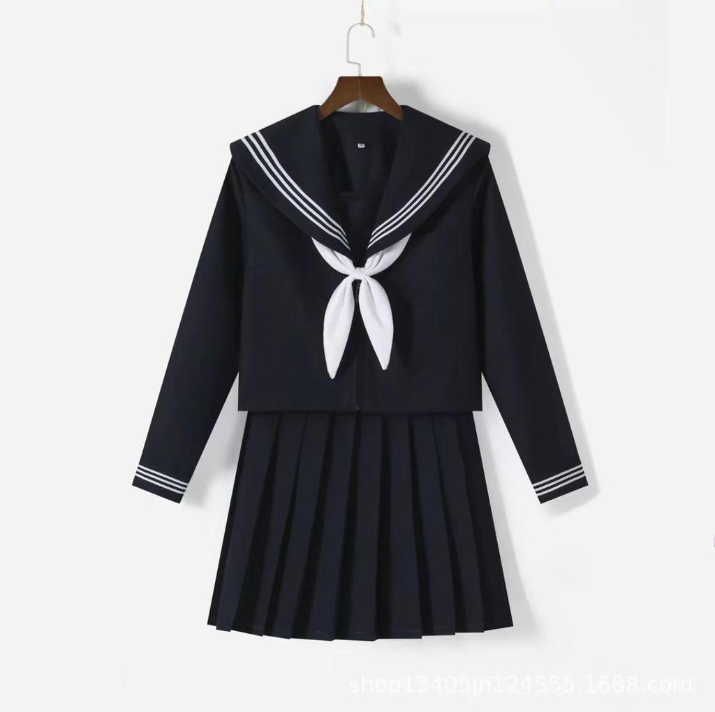 Authentic Navy & White Japanese JK Uniform Sailor Suit with Pleated Skirt