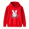 Kids Boys Girls Cute White Bunny Flower Strawberry Print Pullover Hoodie Soft Casual Sweatshirt For Toddlers Children Spring Autumn Warm Daily Tops