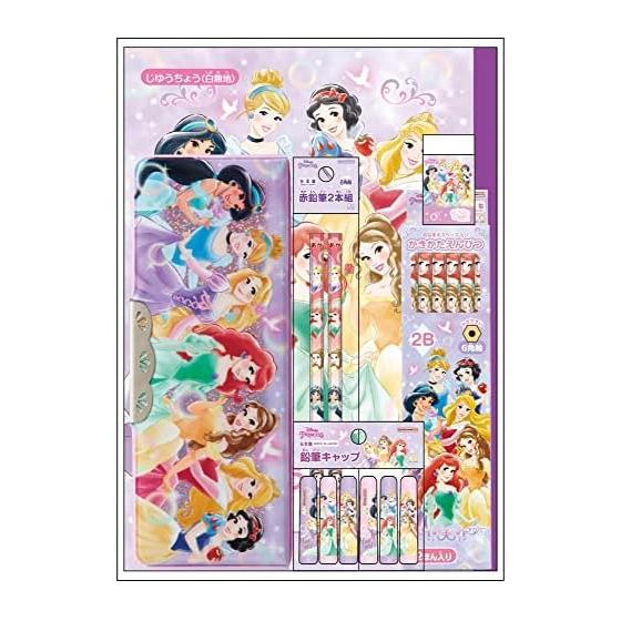 Sun-Star Stationery Disney Princess Compact Pencil Case with 2B Pencils (Dozens), 2 Red Pencils, 6 Pencil Caps, Matomaru-kun Eraser, and Clear Ruler