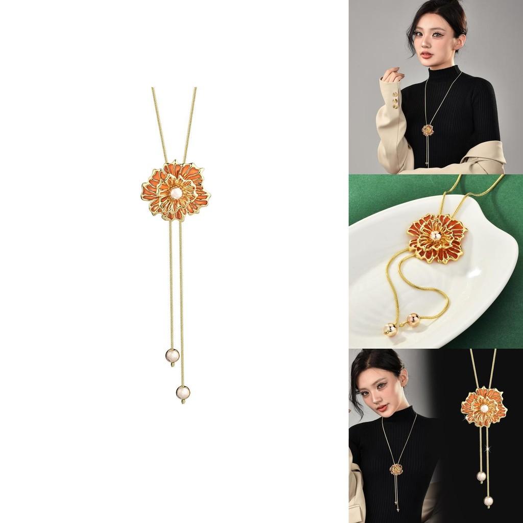 Stunning Floral Long Pendant Necklace For Women Featuring Exquisite Hollow Rose Design