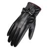Women's warm leather gloves new winter gloves bow fleece thickened cold-proof cycling touch screen gloves