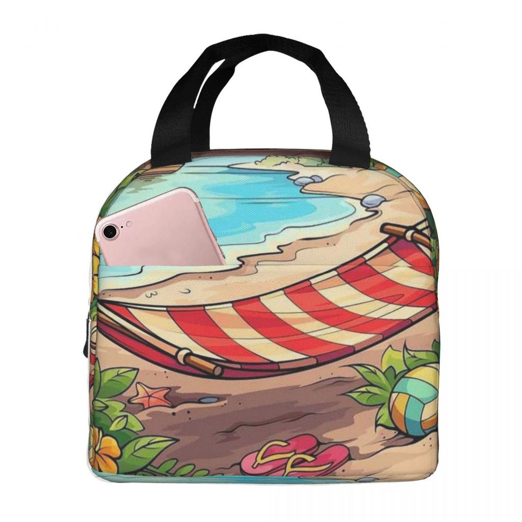 Beach Hammock Pattern Insulated Lunch Bag for Women Kids Portable Food Boxes Thermal Lunch Box Tote