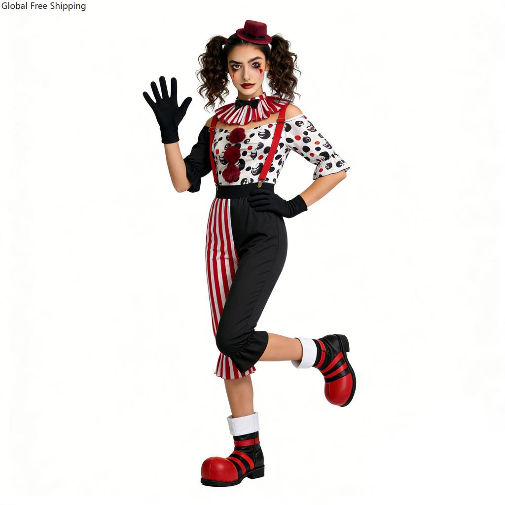 Costume de Clown Carnaval Parent-Enfant Tenue de Jeu de Rôle Bouffon Enfant Costume d'Halloween Adulte Robe de Fête Cirque Amusante Monstre de Pourim