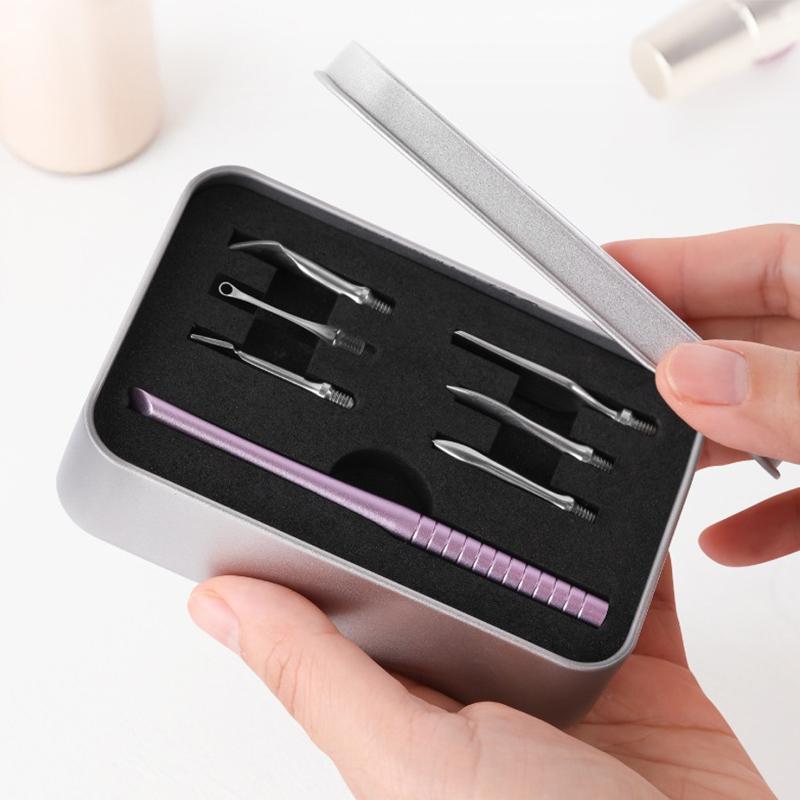 6 In 1 Nail Beveled Head Stainless Steel Cuticle Pusher Nail Art Sanding Tablet Manicure Sticks Tool For Salon Nails Accessories