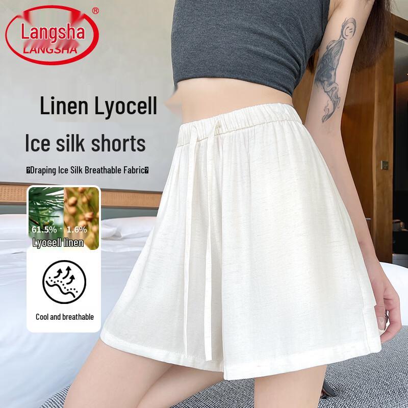 Langsha Women s Linen Blend Casual Wide-Leg Shorts L
