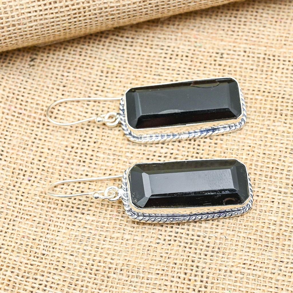 Glamorous Black Spinel Gemstone Handmade 925 Solid Sterling Sliver Jewelry Earrings For Her