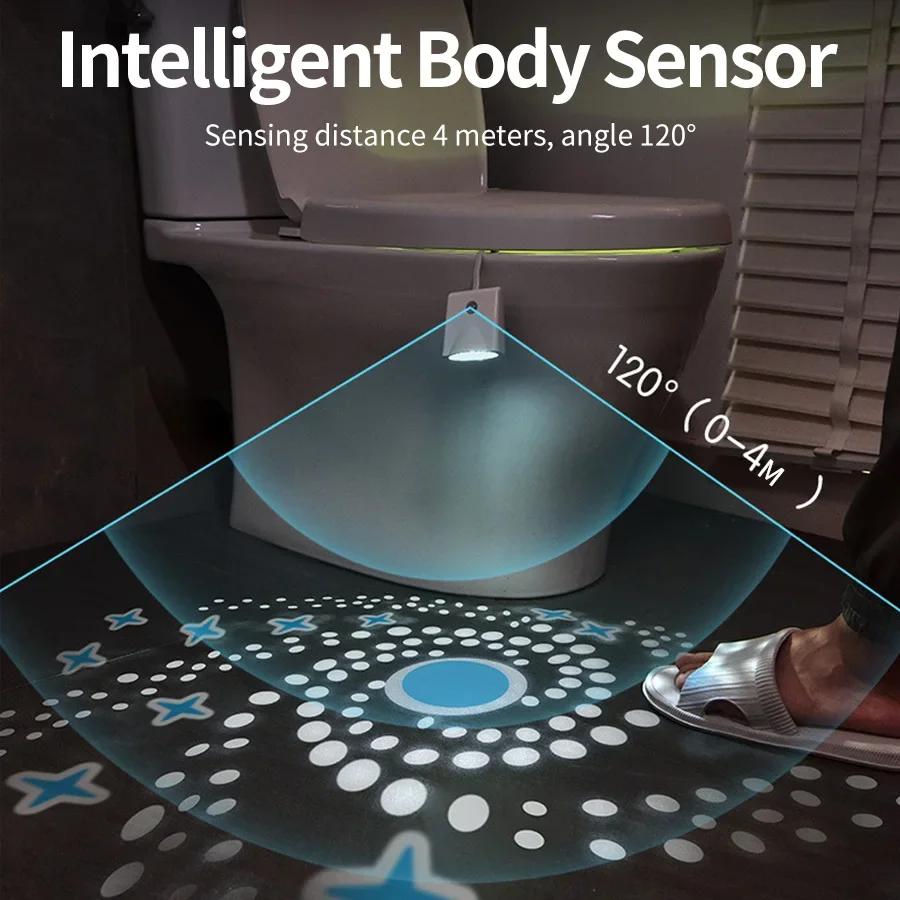 

Motion Sensor RGB Toilet Light with Star Projector Color Changing Night Light Waterproof Bathroom Toilet Bowl WC Backlight