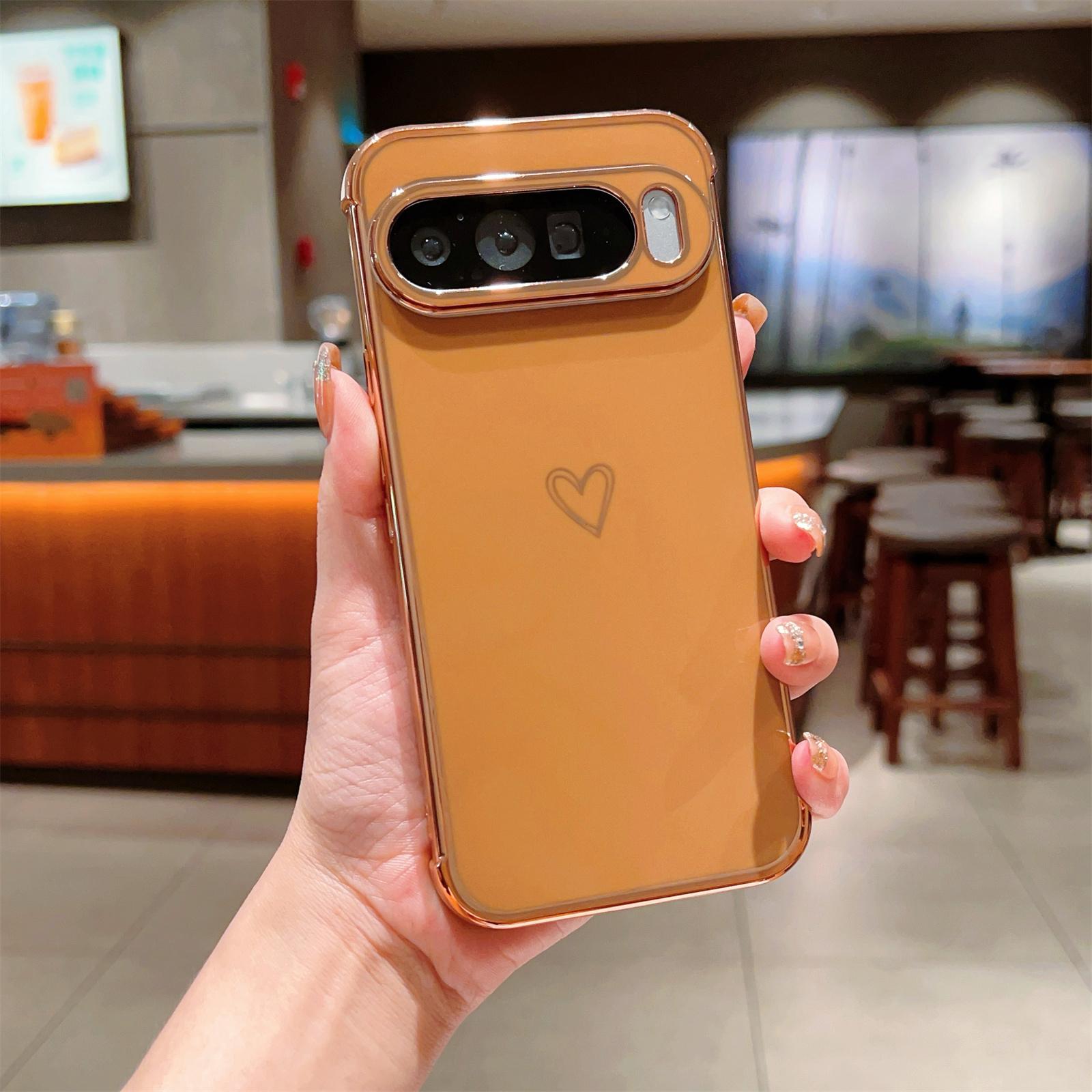

For Google Pixel 9 Pro XL Case Love Heart Pattern TPU Phone Cover Electroplating Edge A
