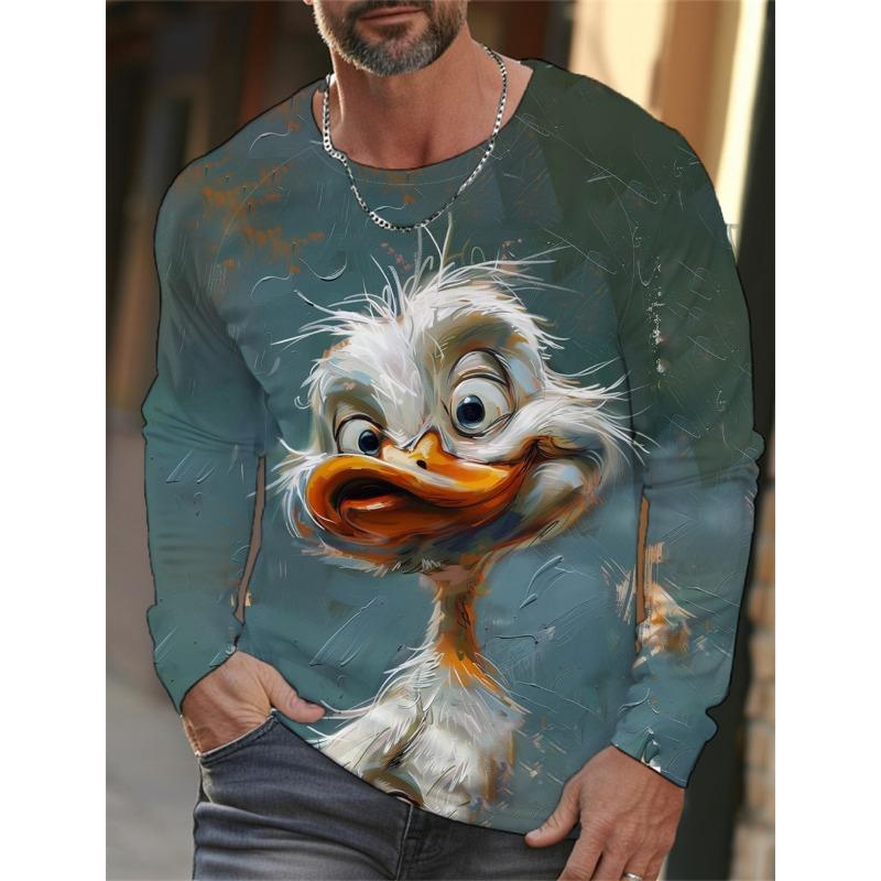 Funny 3D Chicken Print Pánské tričko s dlouhým rukávem Nový podzimní oversized svetr Hip Hop Punk Oblečení Neformální Móda Top