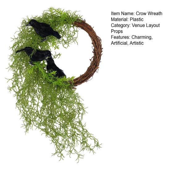 13.8 Inch Halloween Crow Wreath for Front Door Artificial Dead Branch Wreath with Simulated Crow And Vines for Walls Doors Windows Decor