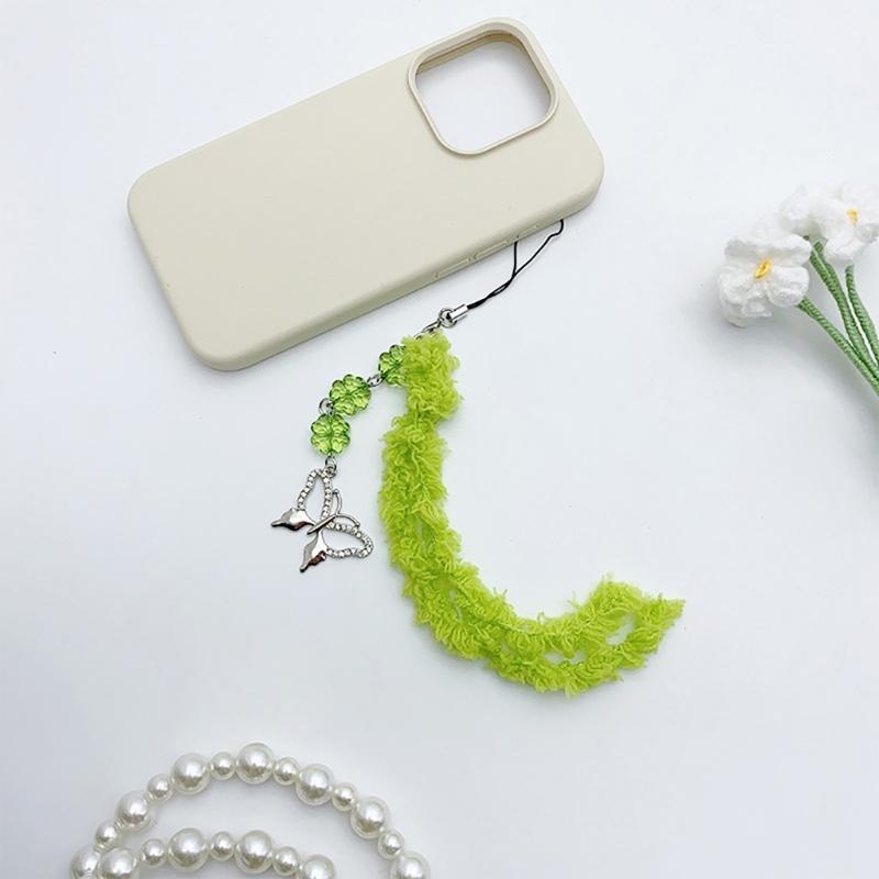 Sweet Heart Butterfly Bead Phone Charm Straps Car Key Hangings Pendants Fashion Bag Decoration Lanyard Purse Accessories