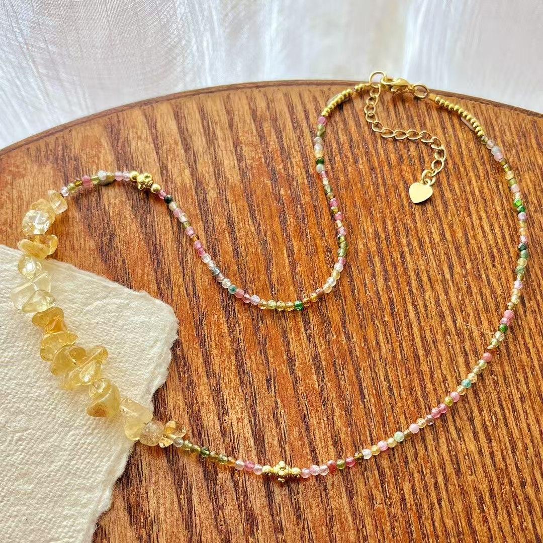 

Vintage Natural Tourmaline Citrine Design Sense Necklace Clavicle Chain