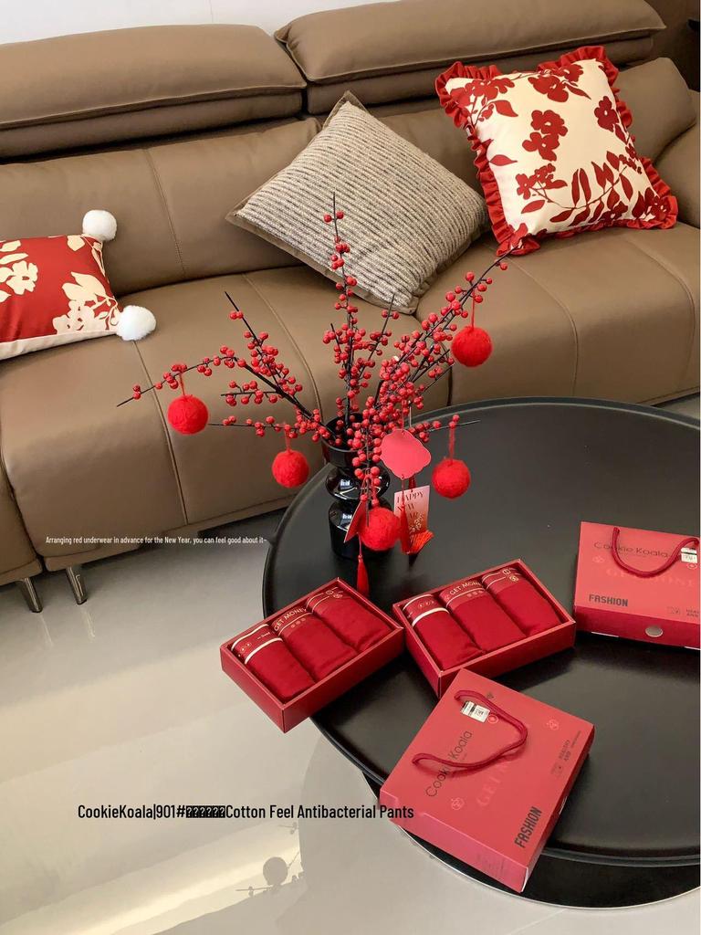 Lucky Gift Box: Men's Red Antibacterial Cotton-Feel Breathable Underwear