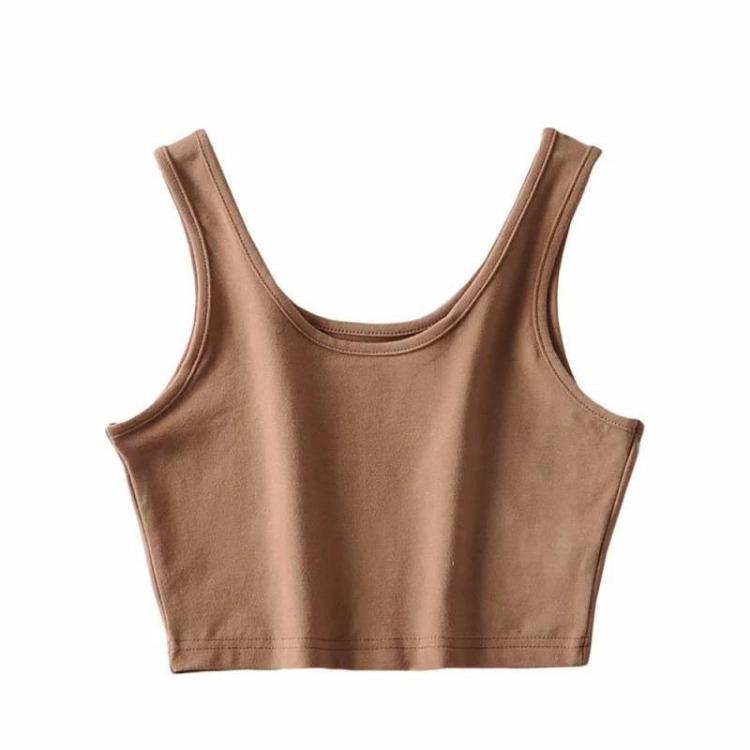 Sexy Women Sleeveless Summer Crop Top Cotton Knitted Short U Collar Bar S коричневый