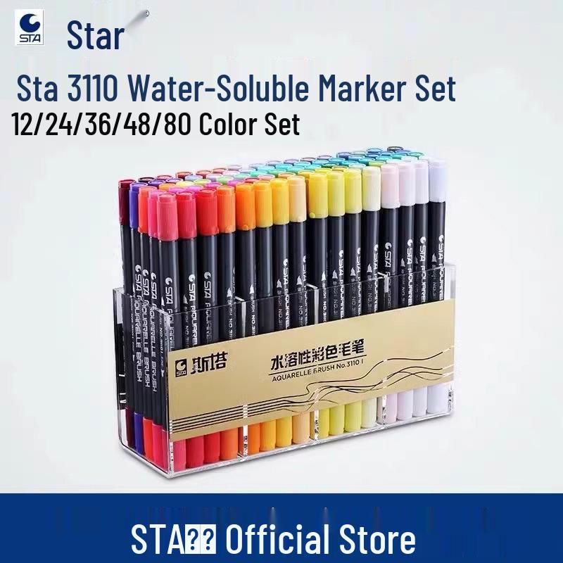 STA 3110 Watercolor Marker Set: Double-Ended Soft Tip, Water-Soluble, Washable Drawing Pens for Manga.