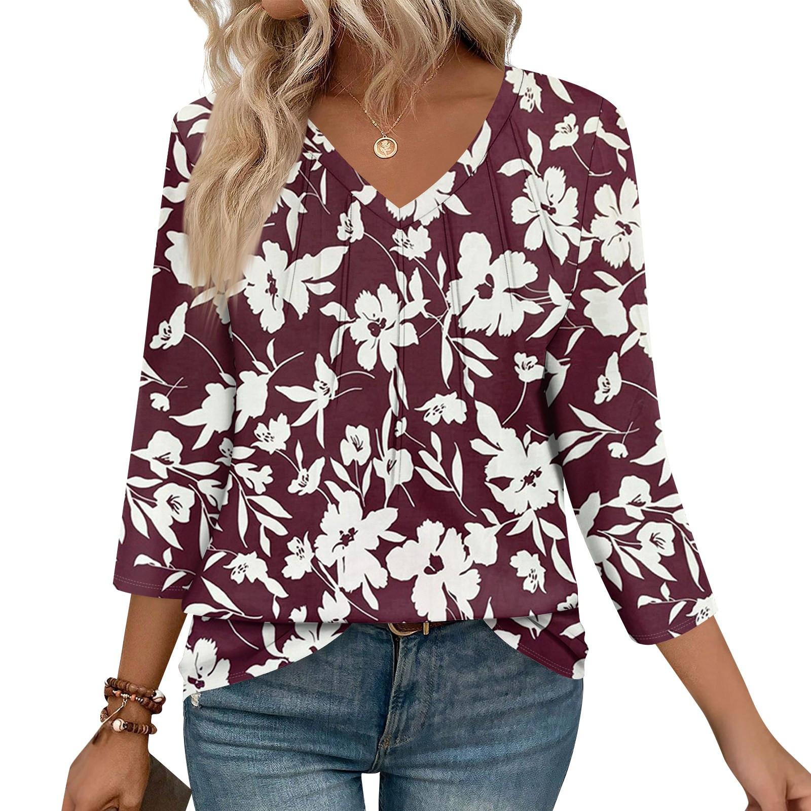 

Женские повседневные топы с V-образным вырезом, пуловеры, полосатые принты, топы с рукавами семь восьмых XL