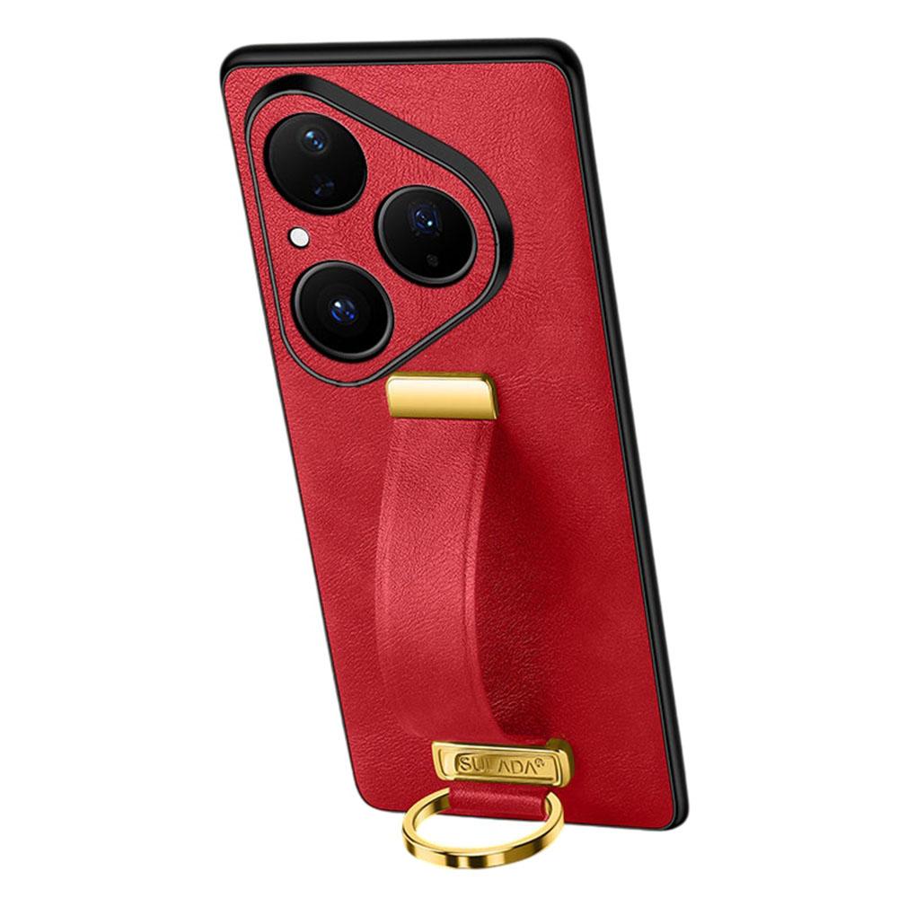 

Серия SULADA Fashion для Huawei Pura 80 Чехол Ремешок Подставка Кожаная Задняя Крышка для Телефона Red