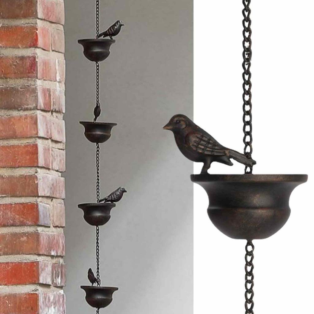 Rain Chain Birds On Cups Metal Rain Chain Rain Catcher For Gutter Roof Decoration Metal Drainage Rain Chain Downspout Tool