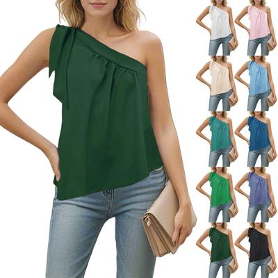 Women's Summer Tie One Shoulder Irregular Sleeveless Loose Shirt Casual Top