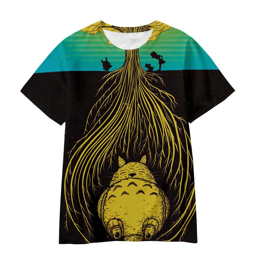 3D Hayao Miyazaki Cartoon Totoro Pattern Printed Casual Short Sleeved Children's Boy T-shirts - Soft Medium Stretch Fabric Summer Relaxed Fit Clothing