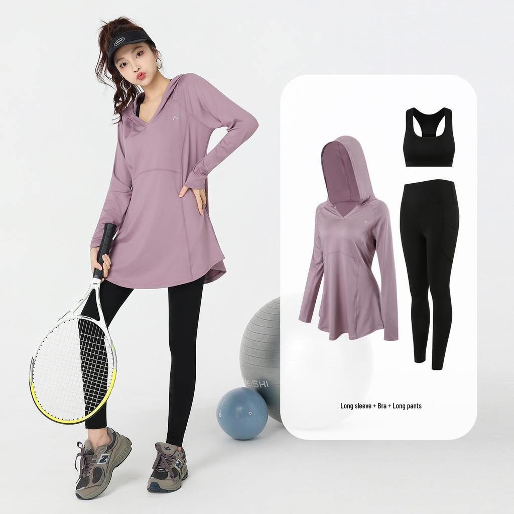 2026 Fashion Plus Size Women's Hooded Yoga & Sports Set - Long Sleeve for Spring/Autumn