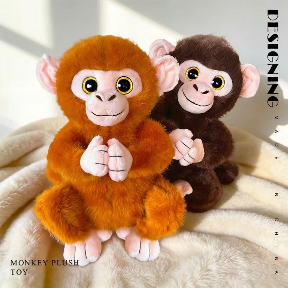 Big Eyed Monkey Plush Toy Realistice Orangutan Plush Doll Sparkling Eyes Monkey Doll Baby Toys