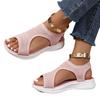 Women's Plus Size Breathable Knit Flat Sandals - European & American Casual Thick-Soled Beach Sandals