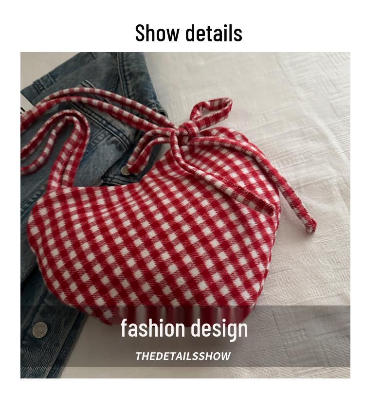 Heart-Shaped Canvas Plaid Crossbody Bag - Korean Style, Large Capacity, Versatile Shoulder Bag for Women and Students
