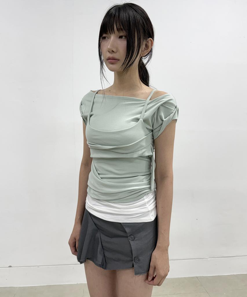 Peulleeoeob Layered Bustier T-Shirt (Fl-108_Mint)
