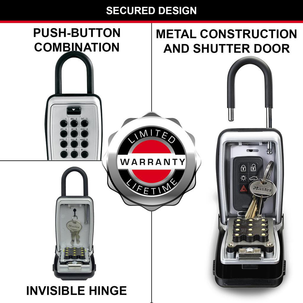 Master Lock Portable Push-Button Key Safe with Shackle, Medium, Outdoor
