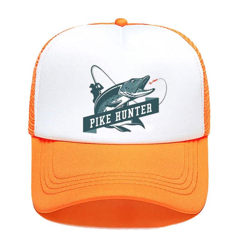 Cool FisherUnisex Printing Trucker Hat Pike Hunter Fishing Rod Unisex Mesh Net Caps Fishing Lures Drift Breathable Baseball Cap
