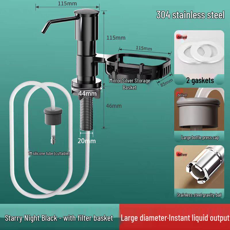 304 Stainless Steel Soap Dispenser with Press Pump for Dishwashing and Vegetable Washing Basin