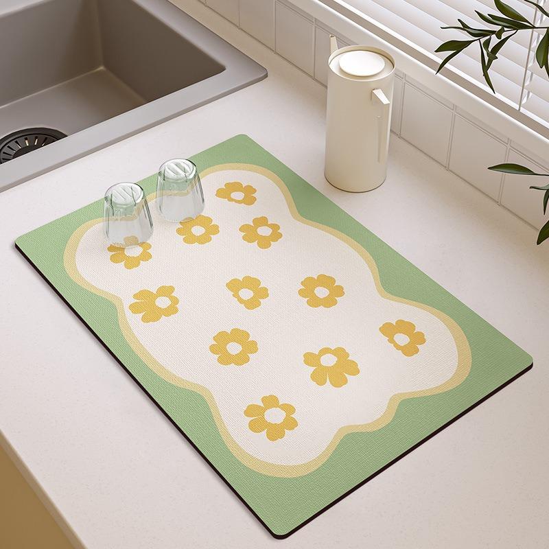 Small Fresh Kitchen Countertop Mat Dirt Resistant Heat-resistant Heat-insulating Pad Water Absorbing Quick Drying Anti Slip Pad