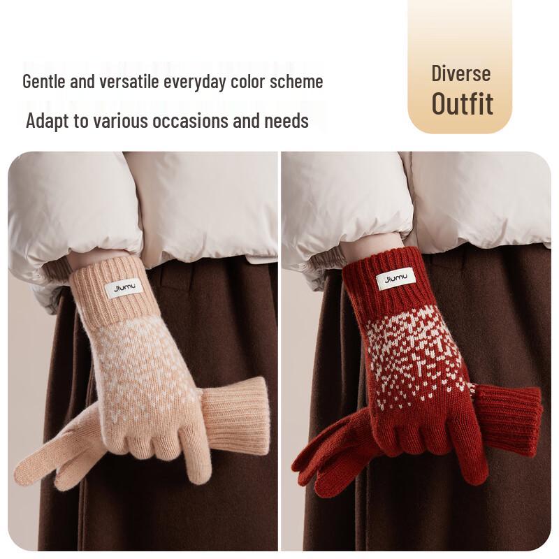JIUMU Women's Thick Pure Wool Touchscreen Gloves