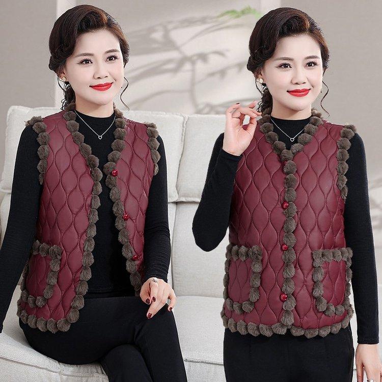 Women's Warm Cotton Vest Spring Autumn Winter Thickened Fleece Lining Warm Vest Age-reducing Sleeveless Mother Vest