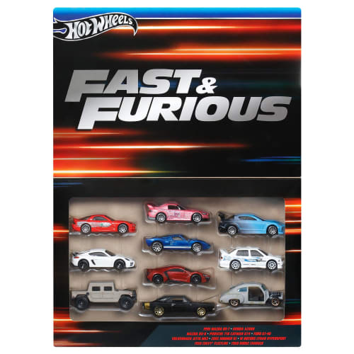 Hot Wheels Fast & Furious 10 Car Pack, Vehicle Toy, Mini Cars, Ages 3 and Up, Multi, HVX27