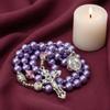 Nazareth Store Purple Pearl Bead Rosary FlowerMetal Necklace Beads Miracle Medal & Cross Rosary Unisex, 1.6" X 0.6" X 21.30", Zinc, No Gemstones.