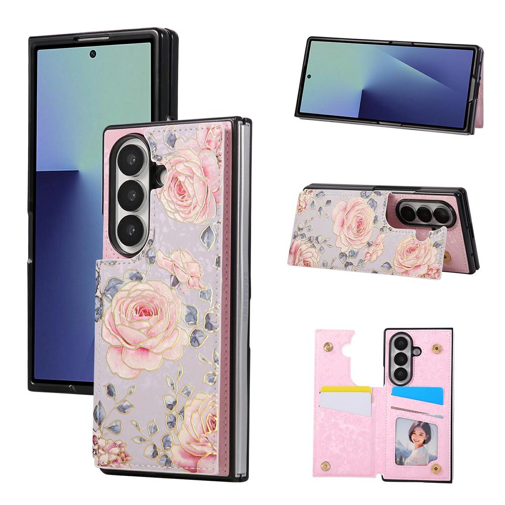 For Samsung Galaxy Z Fold7 5G Case Flower Leather PC RFID Blocking Phone Cover Card Slots