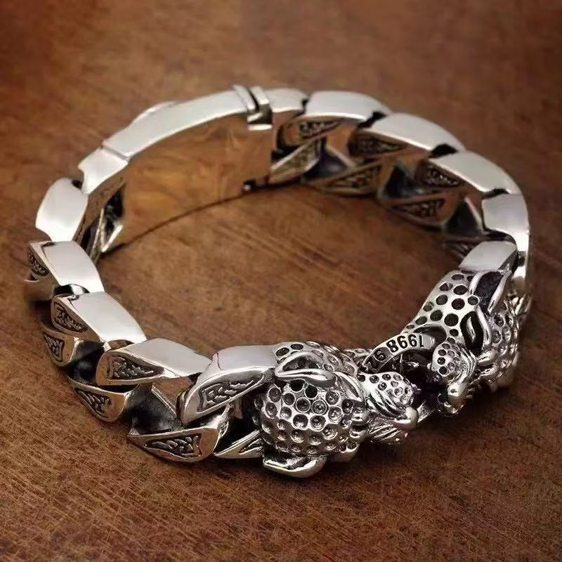 Retro Double Leopard Men s Bracelet Personality Domineering Handwoven Leopard Old Trend Fashion Bracelet 2026 18CM