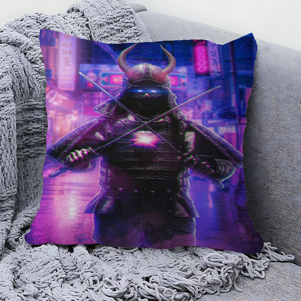 Japan Neon Punk City Samurai Pillow Cover Design Cushion Cover Decor Holiday Decorati