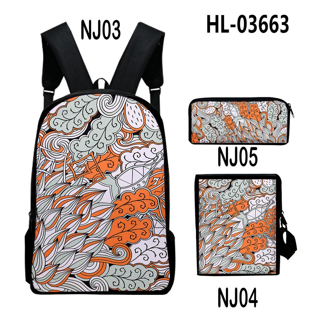 Classic Novelty Cool Ethnic Style 3D Print 3pcs/Set Pupil School Bags Laptop Daypack Backpack Inclined Shoulder Bag Pencil Case
