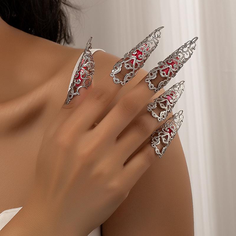 

Новый модный тренд набор пальцев женский индивидуальный дизайн чувство полые узоры ногти серебряный